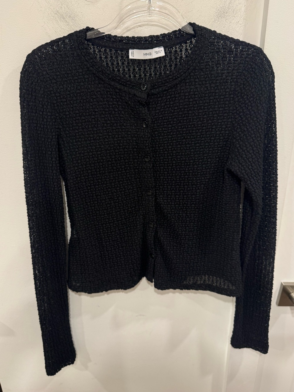 Mango Black Open-Knit Button-Front Cardigan